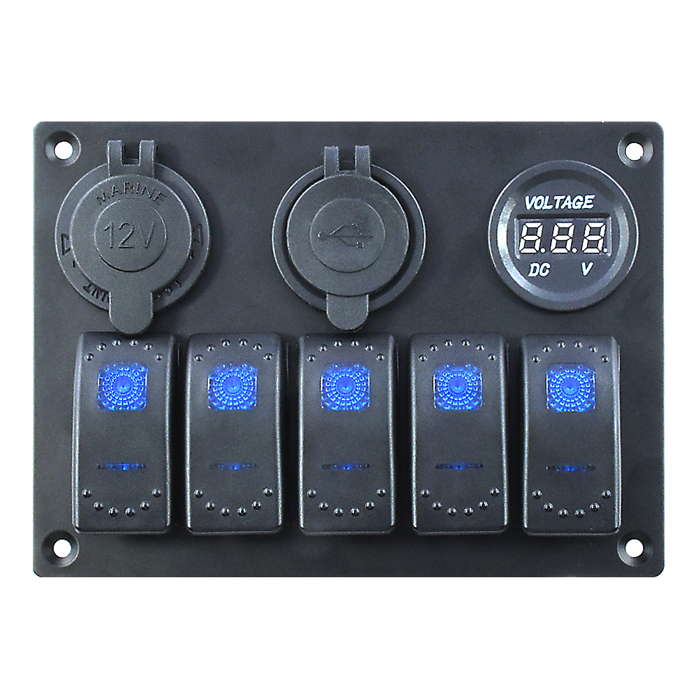 防水船用翹板開關鋁面板3帶雙USB插槽插座的3.1A +電壓表藍色LED燈，用于汽車車輛卡車