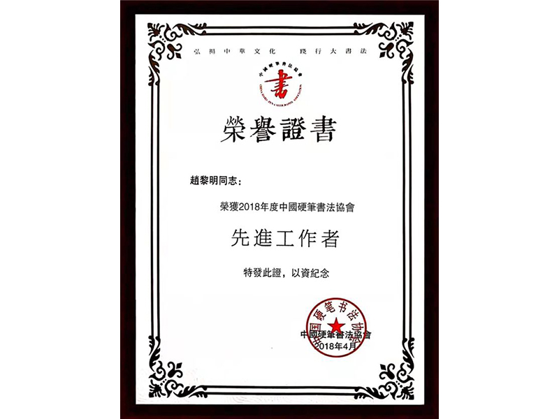 2018年度中國硬筆書法協會先進工作者