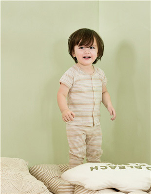 Green cotton striped short sleeve suit